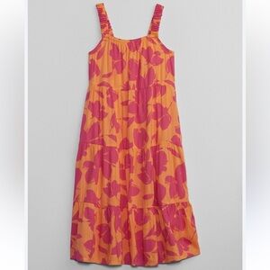 3/$15 GAP kids Sleeveless tiered square neck midi sundress orange pink floral M